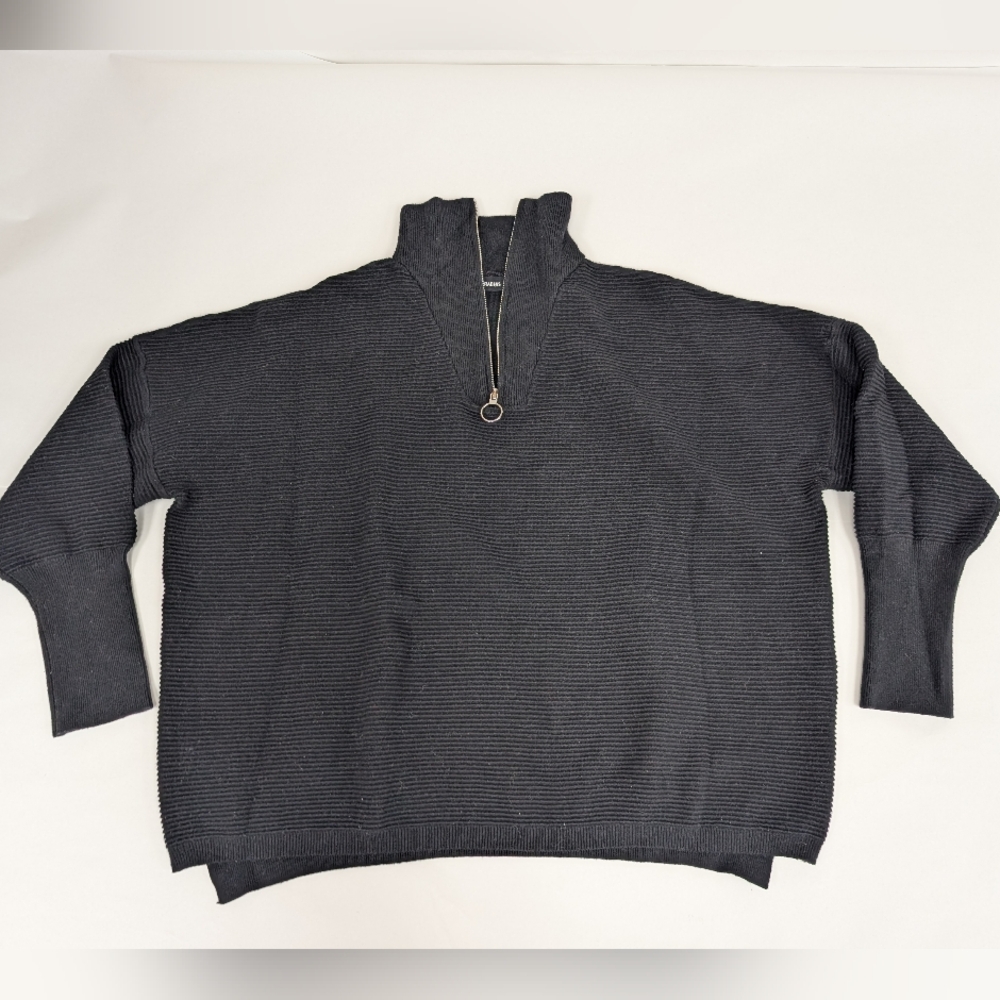 Anrabess Black Ribbed Quarter Zip Pullover Sweater XL [35]